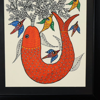 Beautiful Tribal Art Of A Fish And Birds