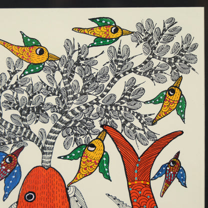 Beautiful Tribal Art Of A Fish And Birds