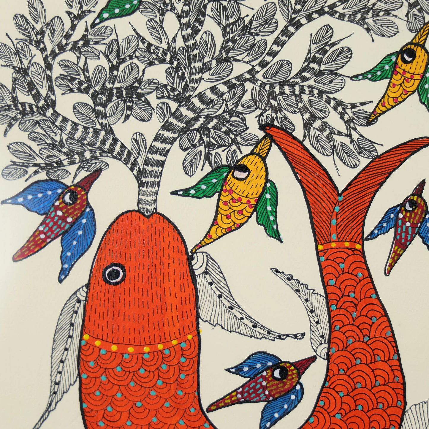 Beautiful Tribal Art Of A Fish And Birds