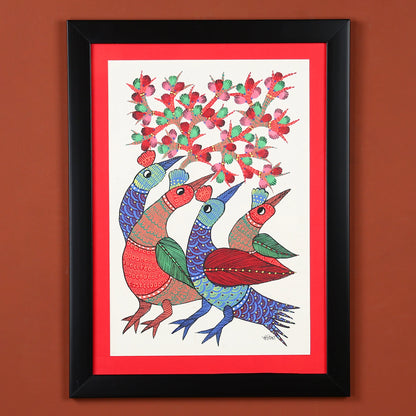 Flock Of Peahen Handmade Wall Painting