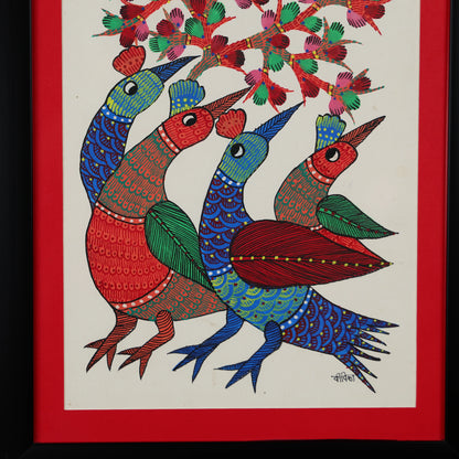 Flock Of Peahen Handmade Wall Painting