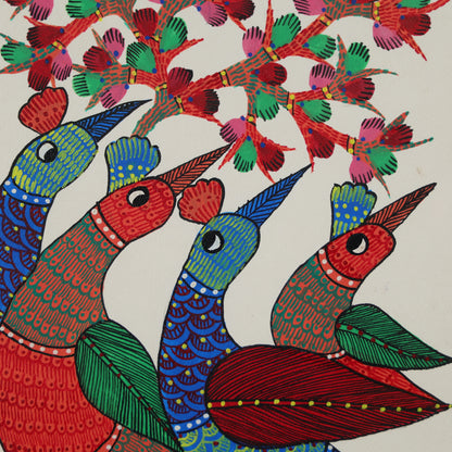 Flock Of Peahen Handmade Wall Painting