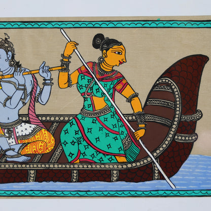 Wall Painting Of Lord Krishna And His Companions On A Boat