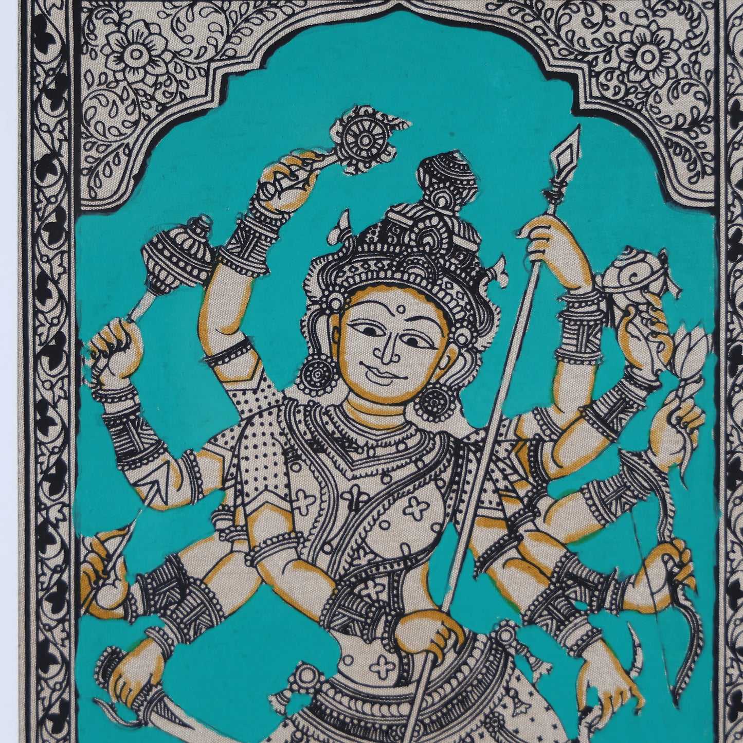 22" Pattachitra Hand Painted on Silk Wall Art of Goddess Mahishasur-Mardini