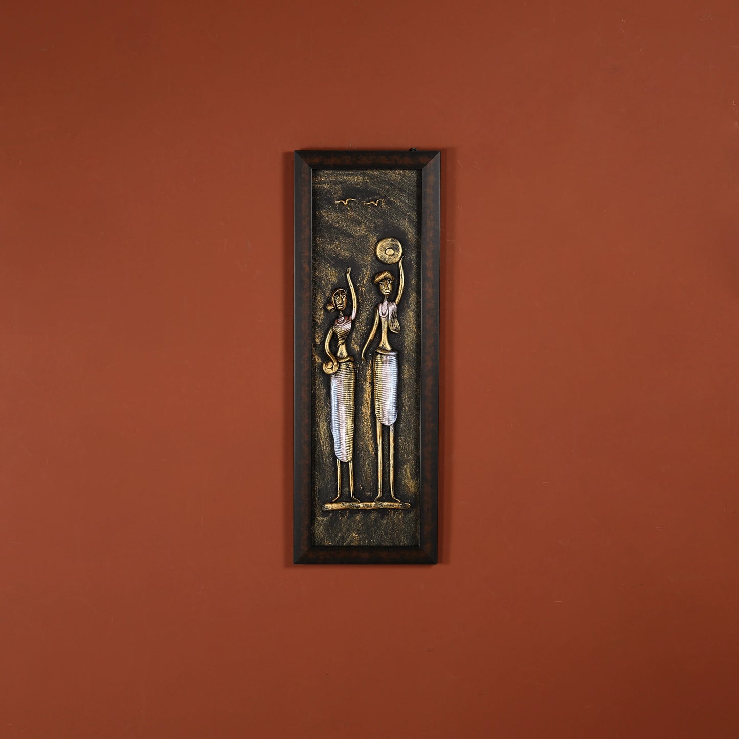 23" Hand Painted Clay Wall Art in Brass Finish - Vertical