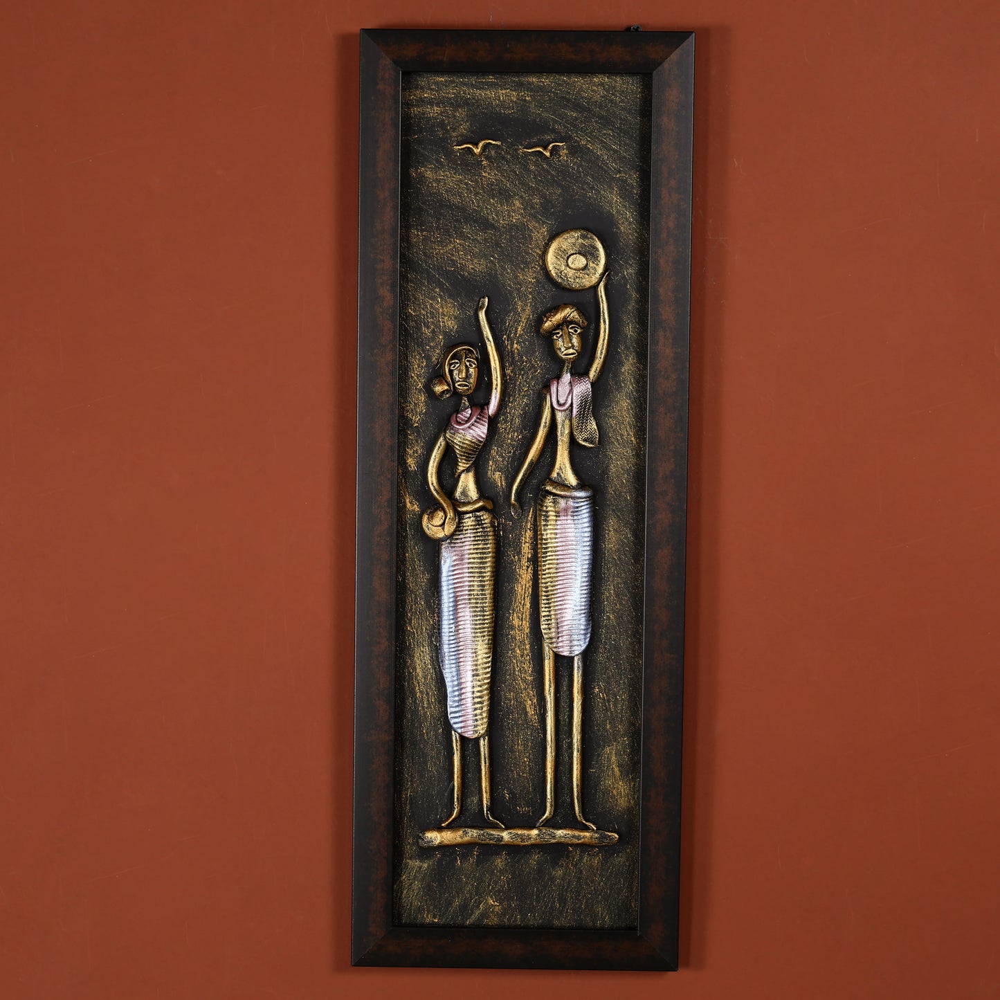 23" Hand Painted Clay Wall Art in Brass Finish - Vertical