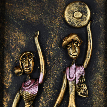 23" Hand Painted Clay Wall Art in Brass Finish - Vertical