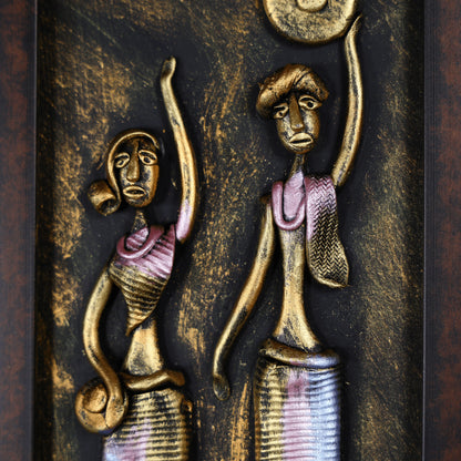 23" Hand Painted Clay Wall Art in Brass Finish - Vertical