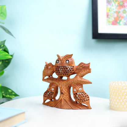 Kadam Wood Undercut Fine Owl Family Table Decor