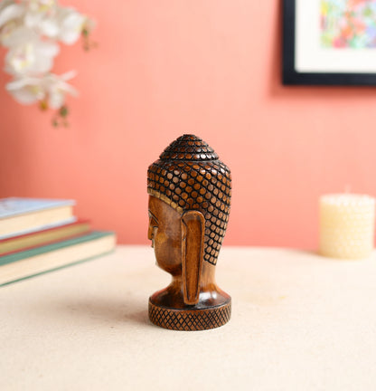 Wooden Carved Buddha Head Sculpture