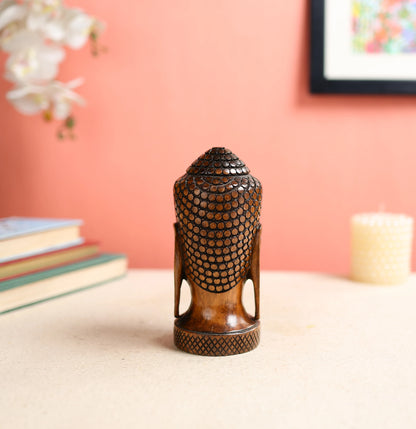 Wooden Carved Buddha Head Sculpture