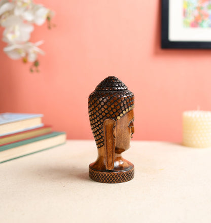 Wooden Carved Buddha Head Sculpture