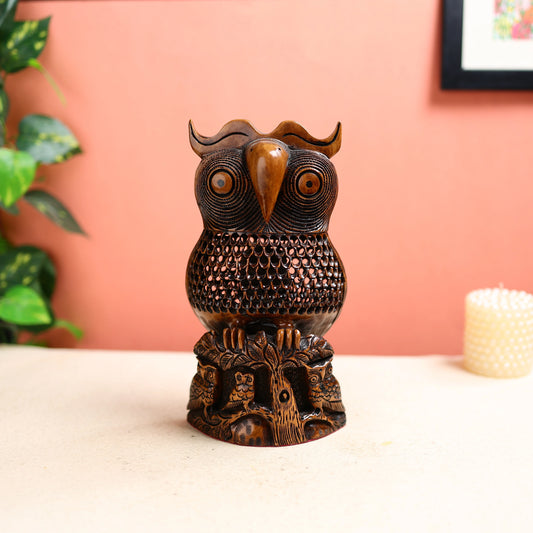 Handcrafted Wooden Owl Table Decor
