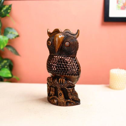Handcrafted Wooden Owl Table Decor
