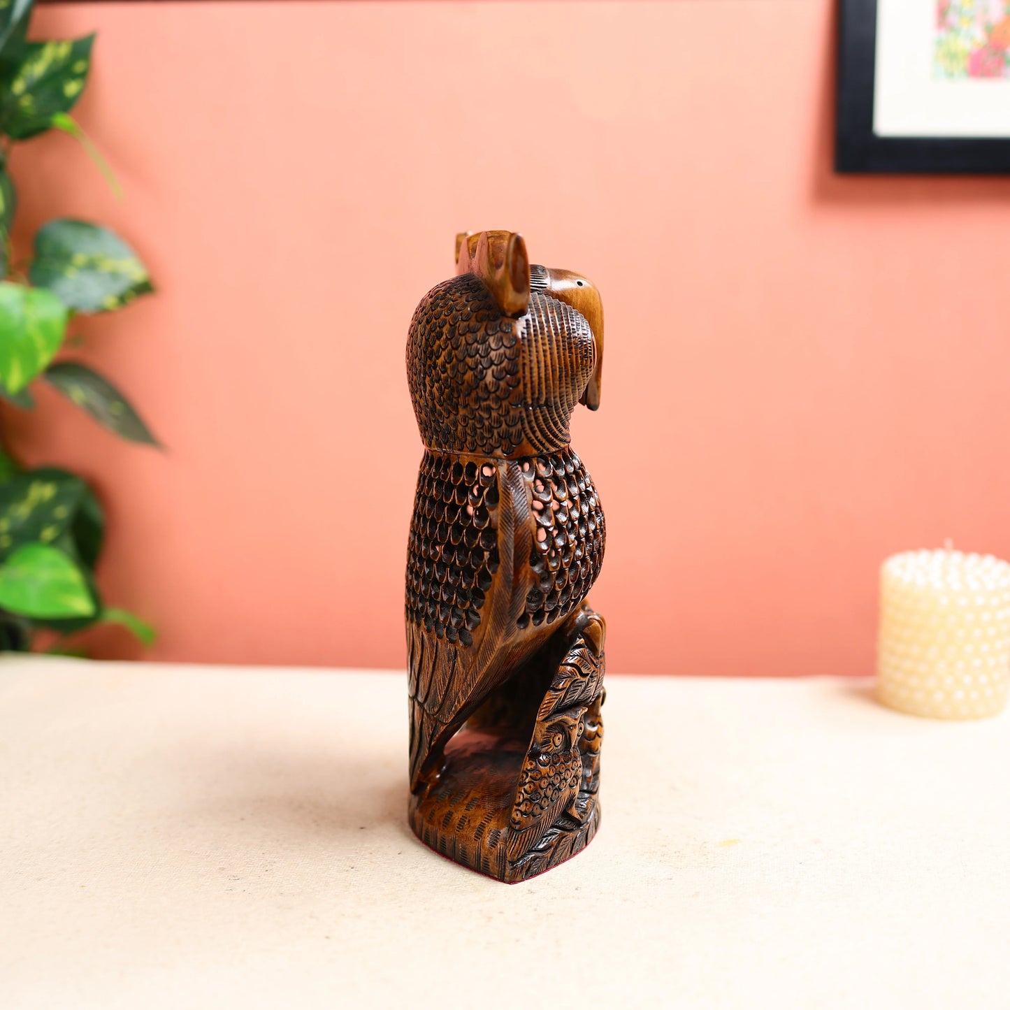 Handcrafted Wooden Owl Table Decor
