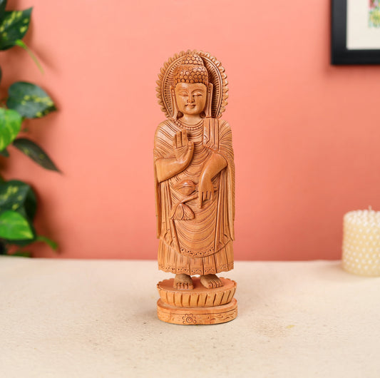 Handcarved Wooden Lord Buddha Statue