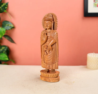 Handcarved Wooden Lord Buddha Statue