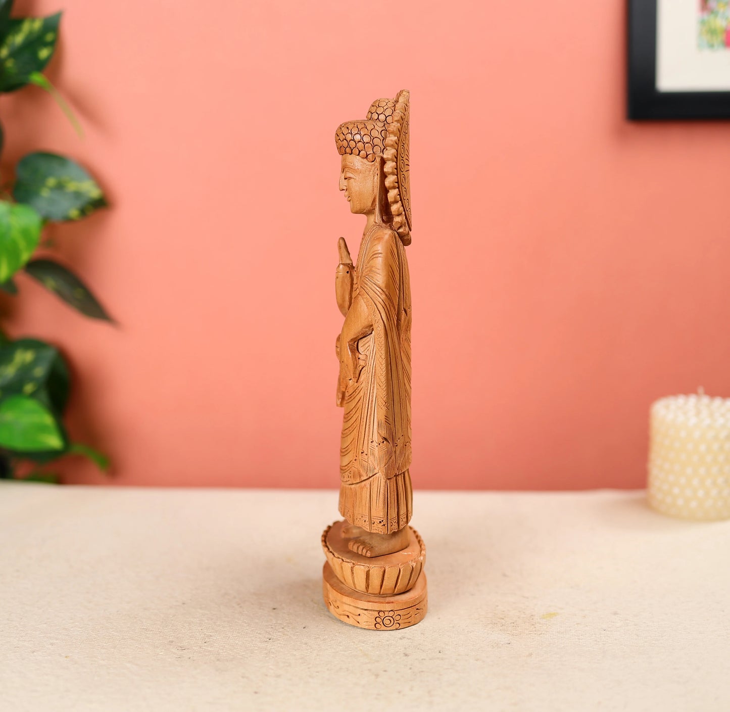 Handcarved Wooden Lord Buddha Statue