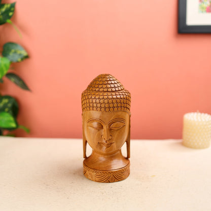 Wooden Buddha Head Statue