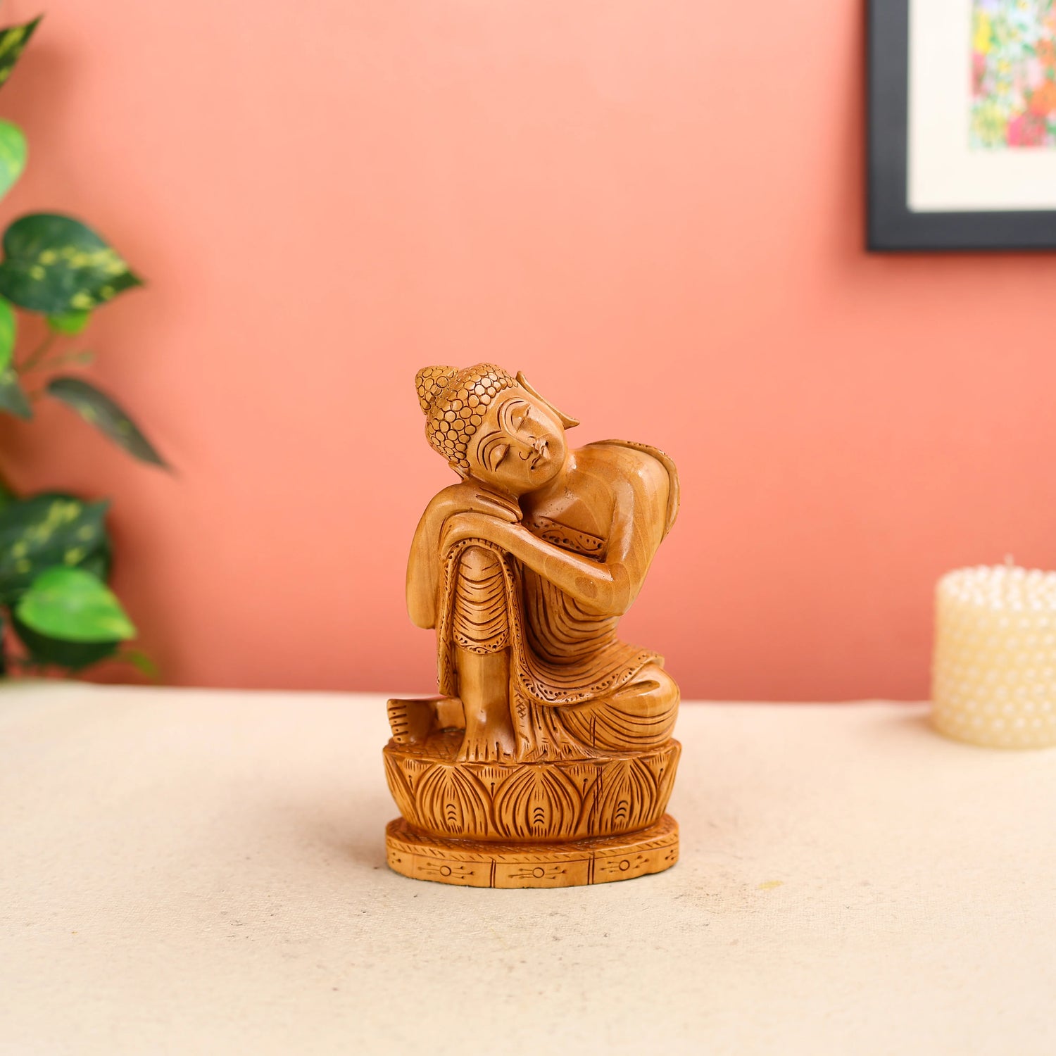 Wooden Gautam Buddha Statue In A Sitting Posture
