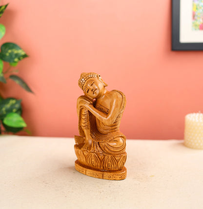 Wooden Gautam Buddha Statue In A Sitting Posture