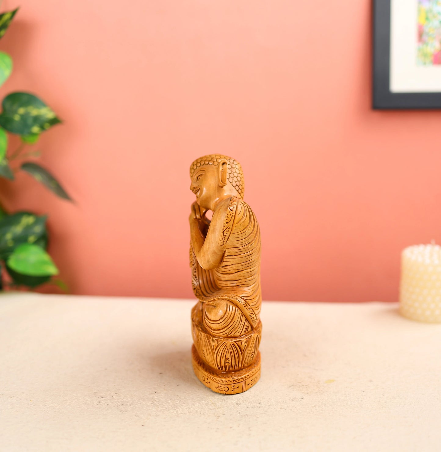 Wooden Gautam Buddha Statue In A Sitting Posture