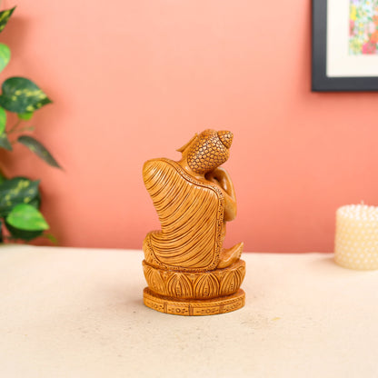 Wooden Gautam Buddha Statue In A Sitting Posture