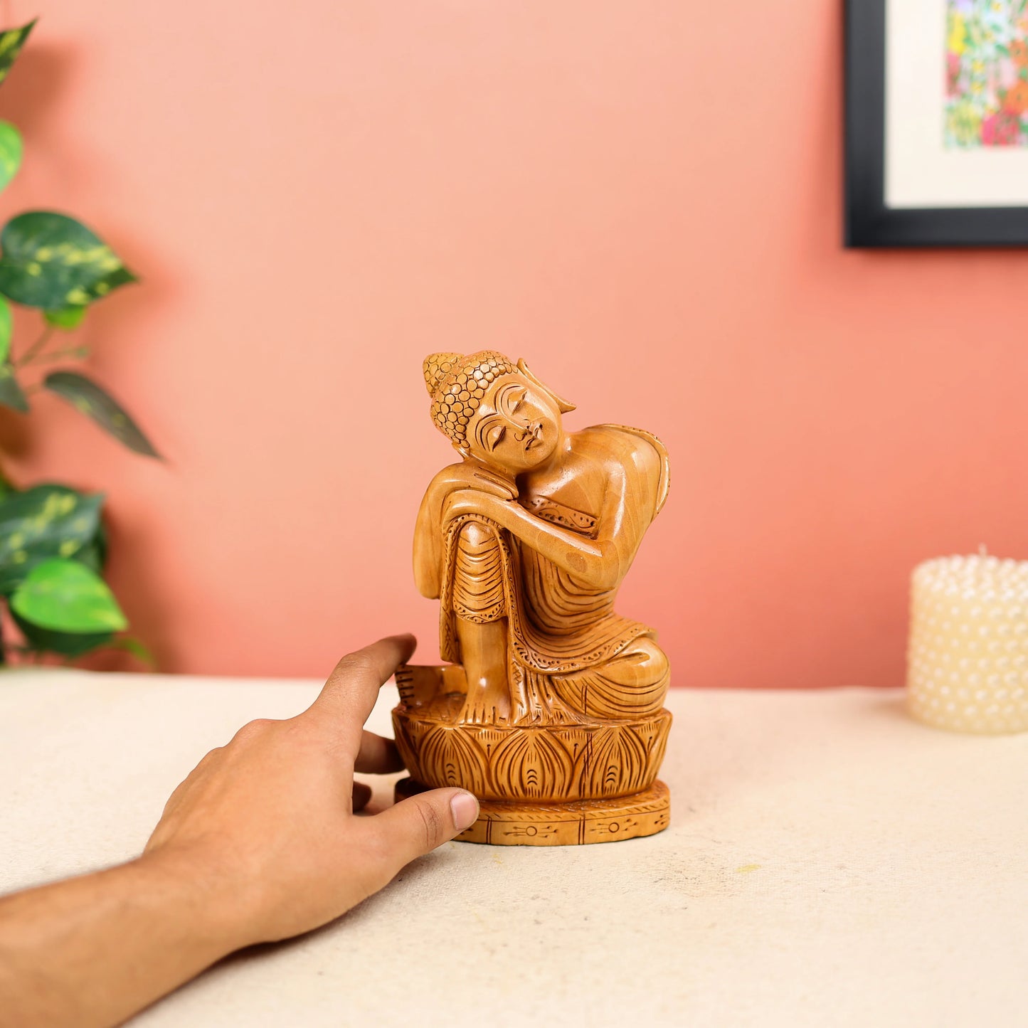 Wooden Gautam Buddha Statue In A Sitting Posture