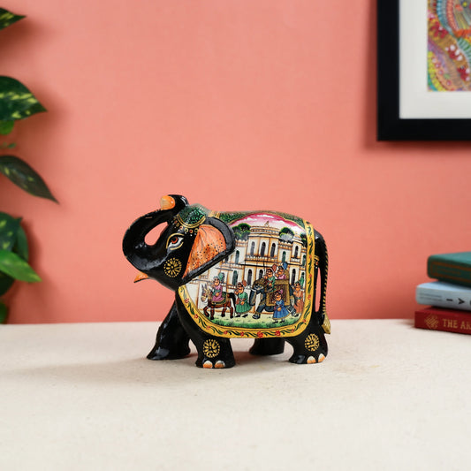 Kadam Wood Carved Elephant with Hand Painted King Ambari