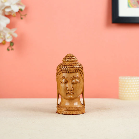 Wooden Buddha Head Statue