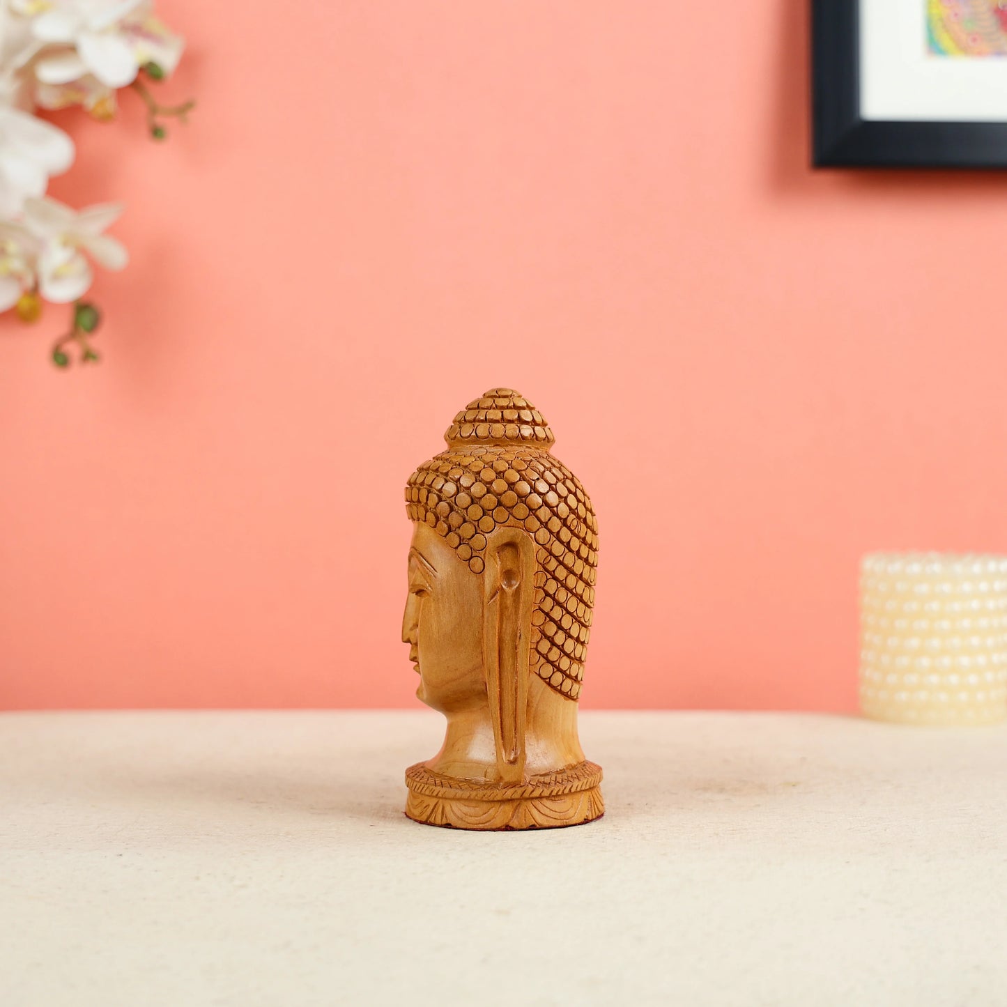 Wooden Buddha Head Statue