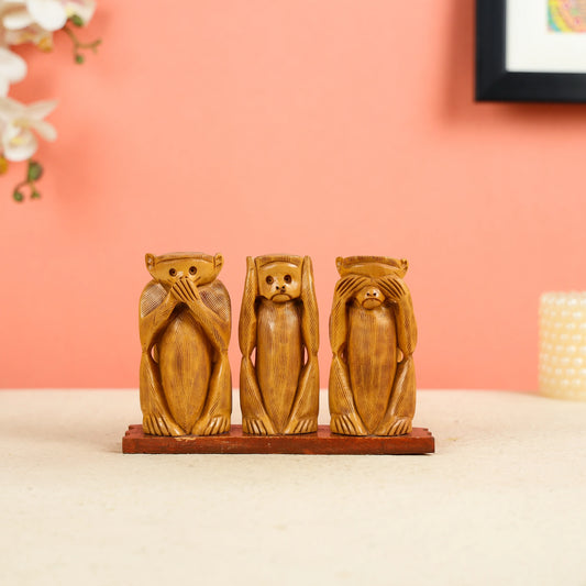 Wooden Gandhiji's Three Monkeys Set - Large