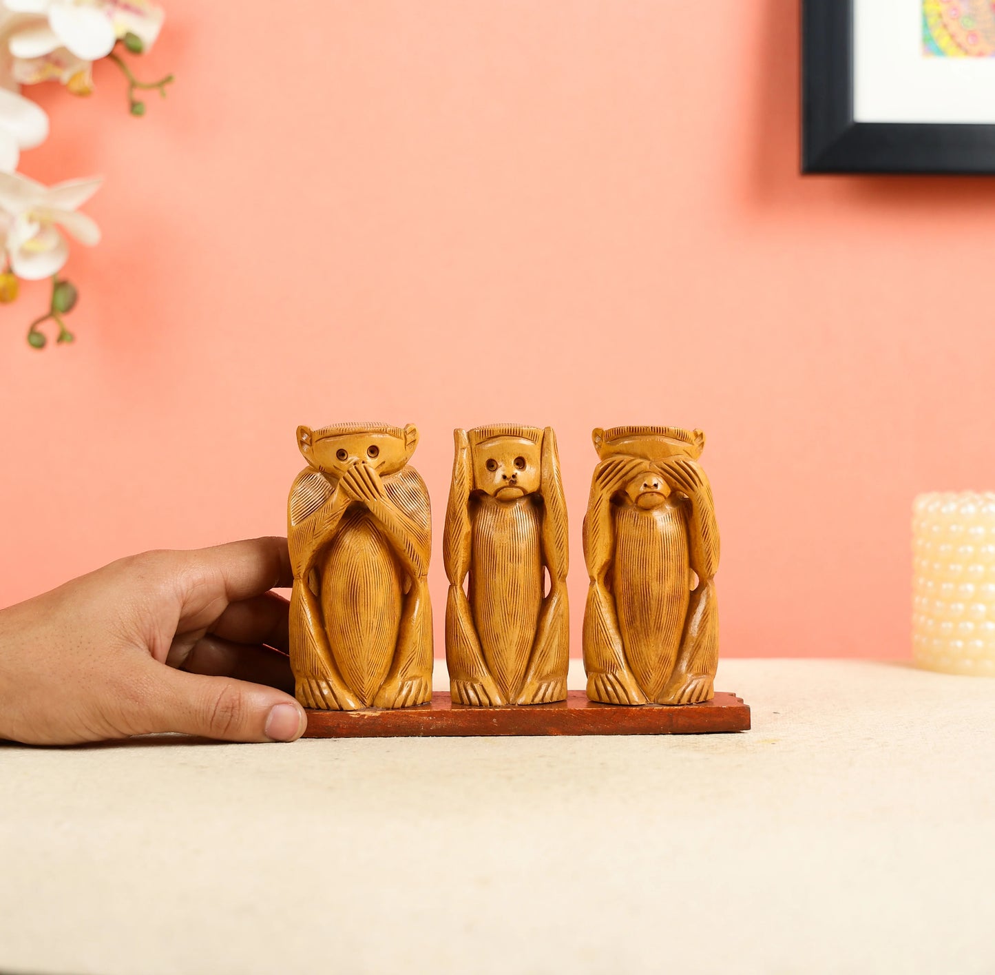 Wooden Gandhiji's Three Monkeys Set - Large