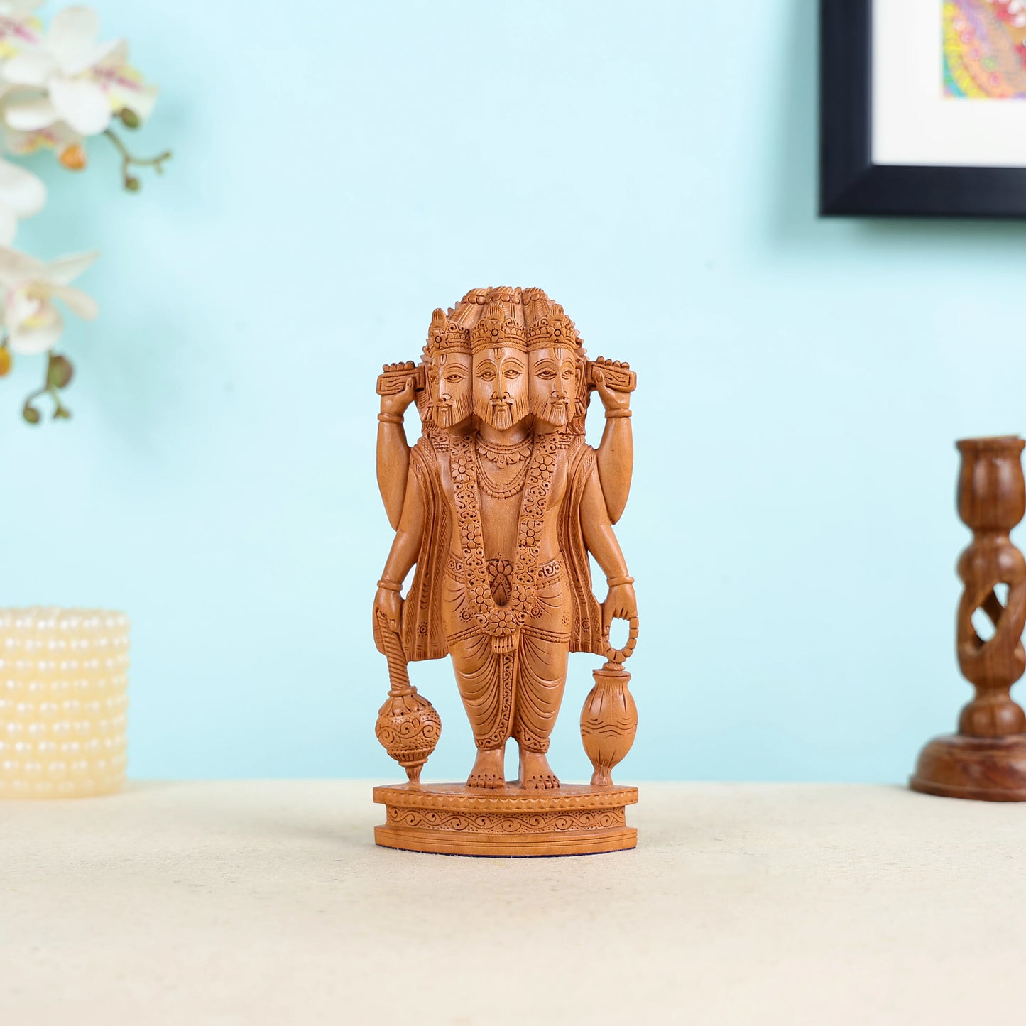 Hand Carved Wood Lord Brahma Statue