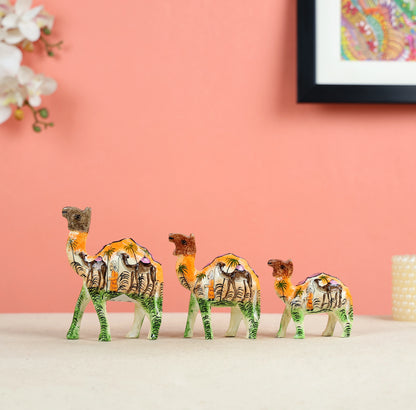 Paper Mache Crafted & Handpainted Camel Caravan Set Of 3 Table Decor