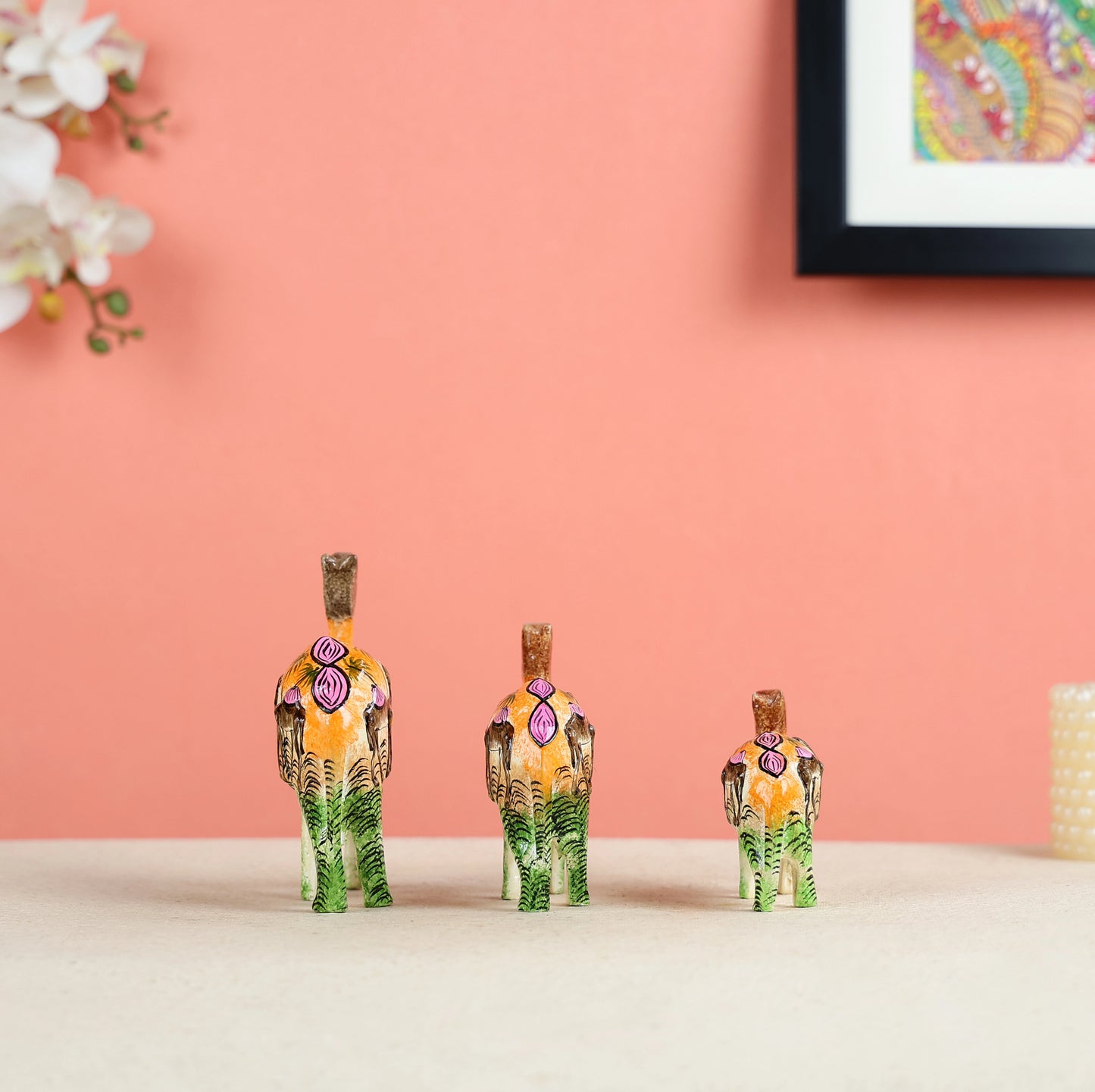 Paper Mache Crafted & Handpainted Camel Caravan Set Of 3 Table Decor