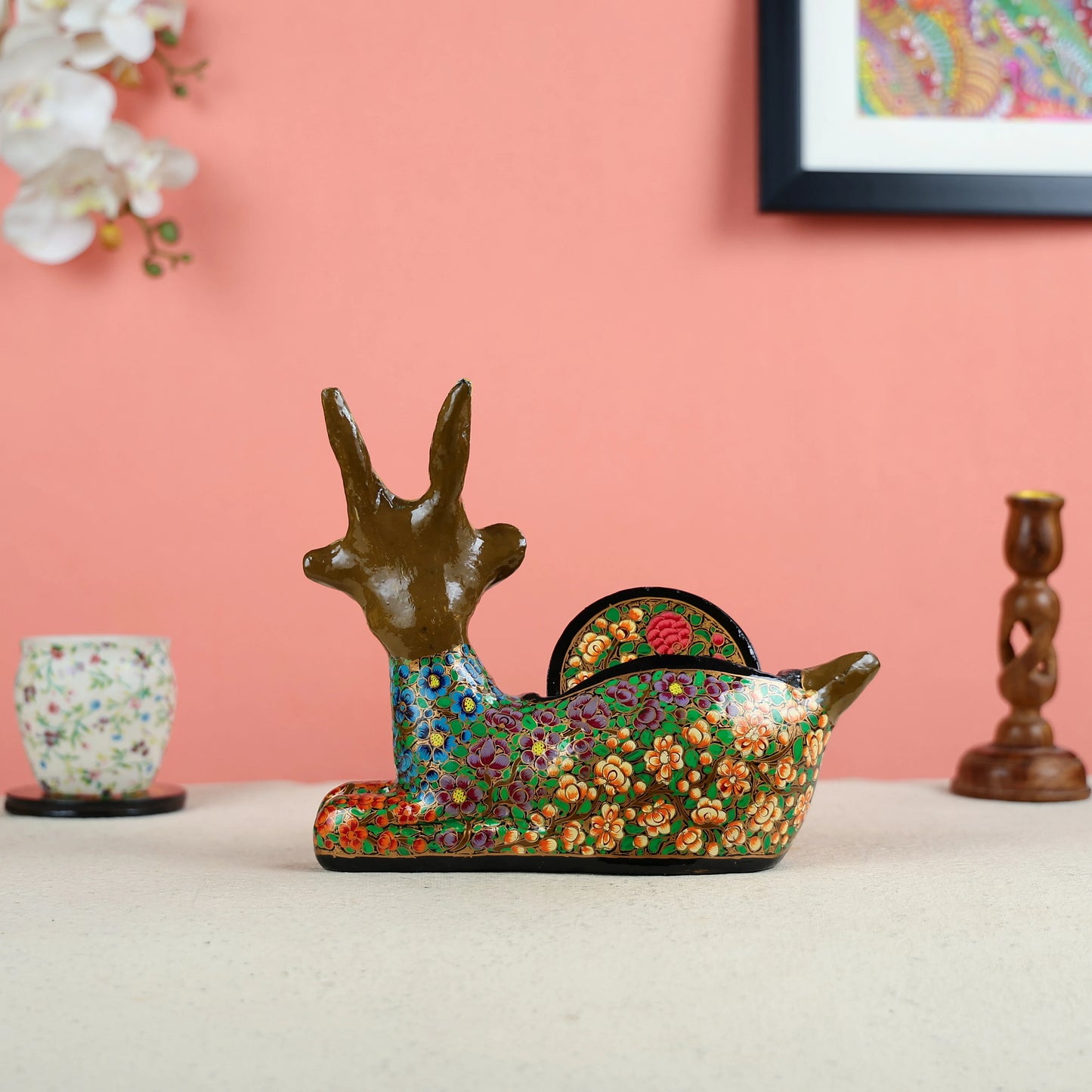 Paper Mache Crafted & Handpainted Reindeer With 6 Coasters Set