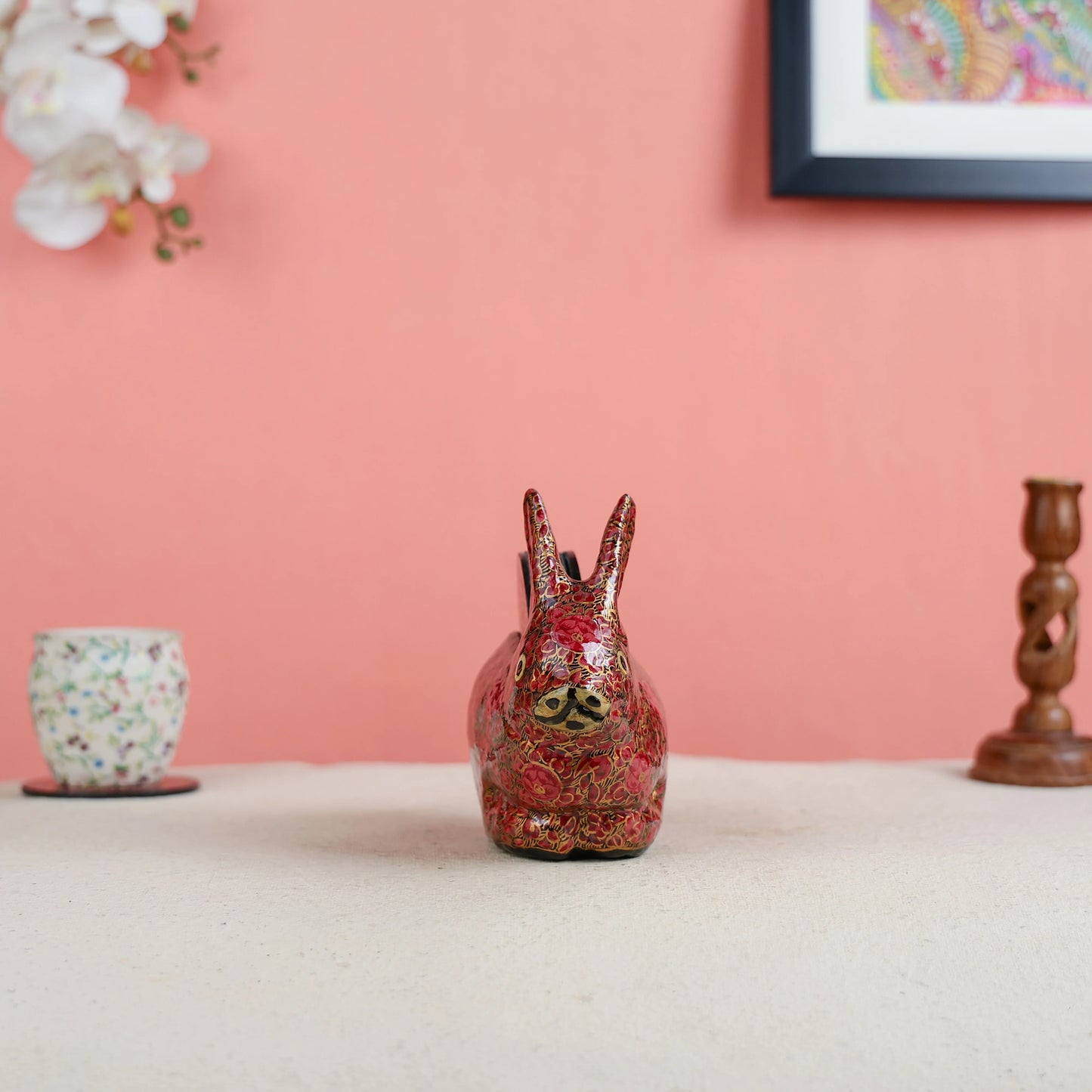 Paper Mache Crafted & Handpainted Rabbit With 6 Coasters Set