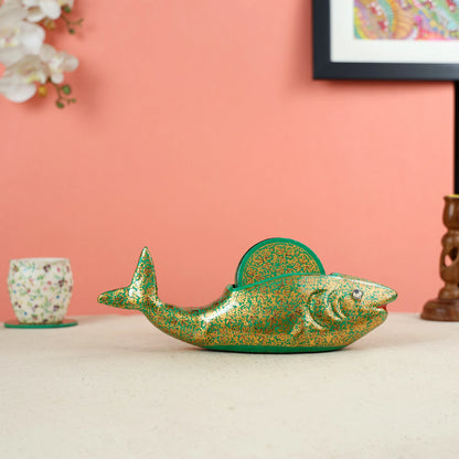 Paper Mache Crafted & Handpainted Fish With 6 Coasters Set