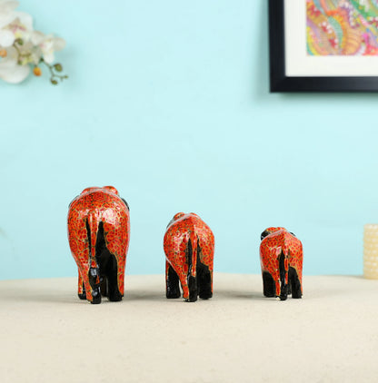 Paper Mache Crafted & Handpainted Elephant Family Set of 3 Table Decor