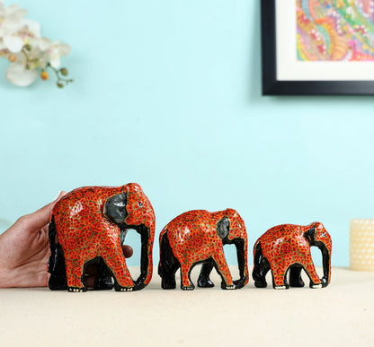 Paper Mache Crafted & Handpainted Elephant Family Set of 3 Table Decor