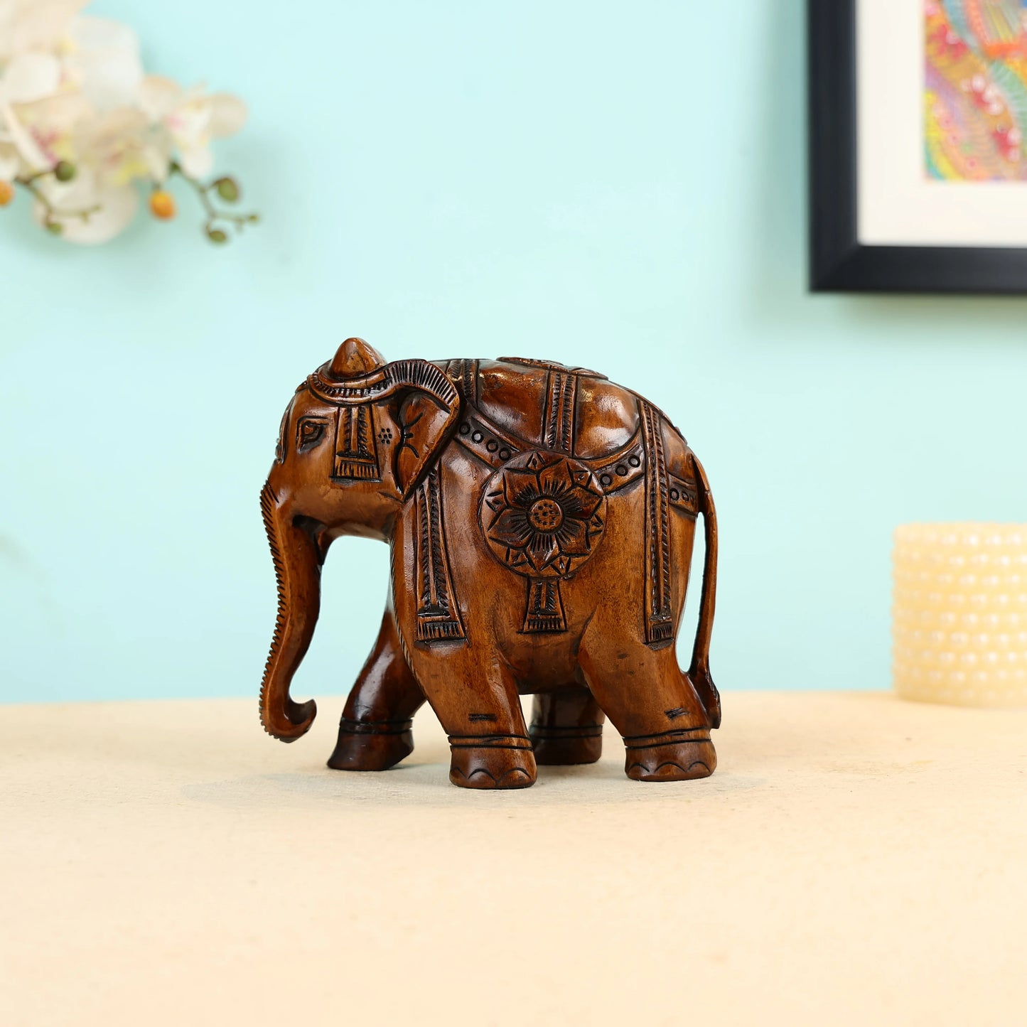 Mango Wood Carved Elephant Table Decor