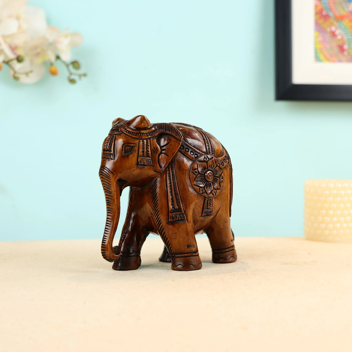 Mango Wood Carved Elephant Table Decor