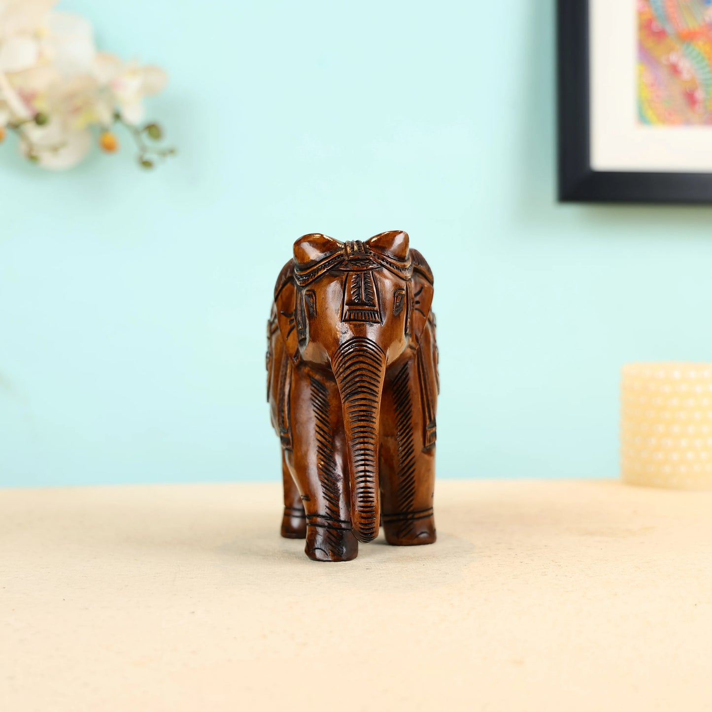 Mango Wood Carved Elephant Table Decor