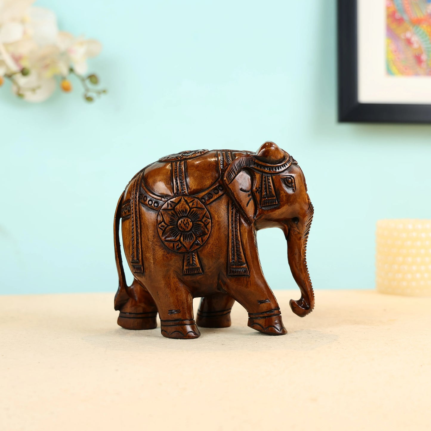 Mango Wood Carved Elephant Table Decor