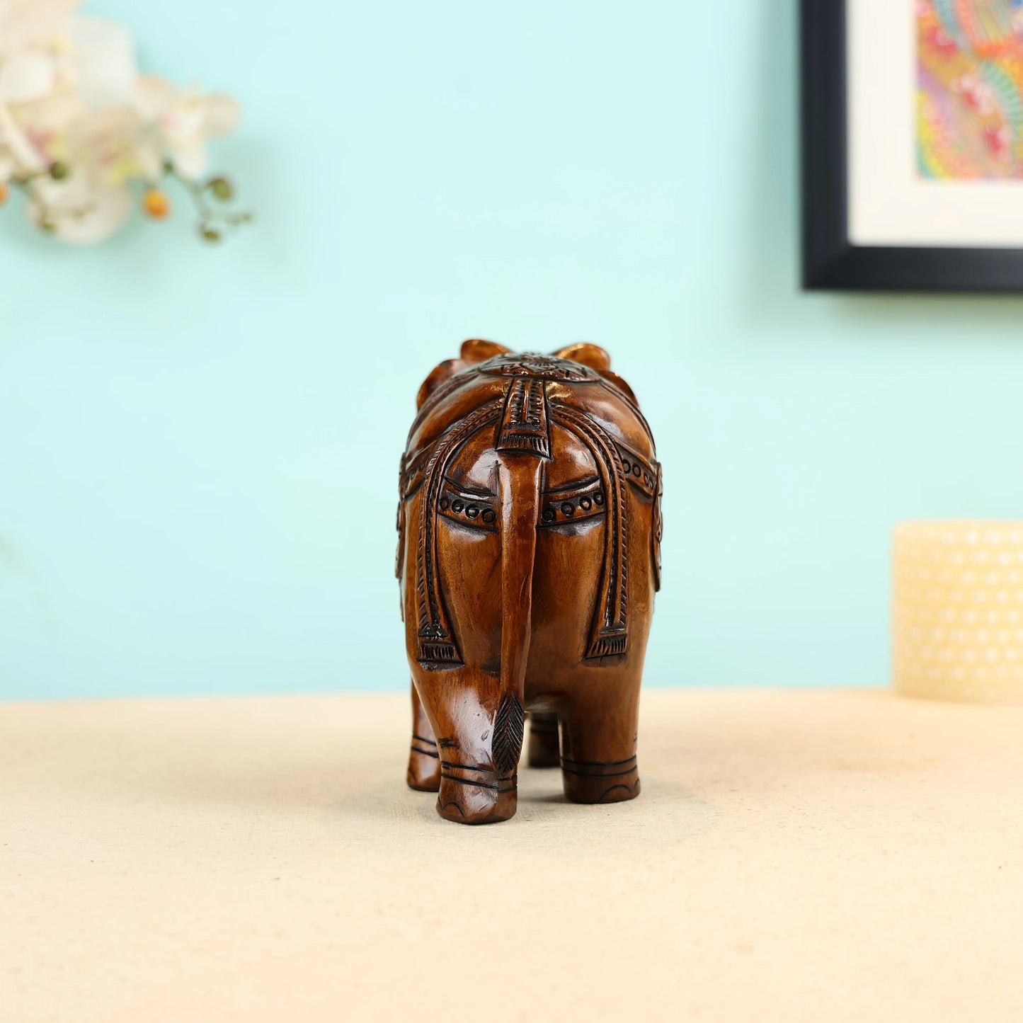 Mango Wood Carved Elephant Table Decor