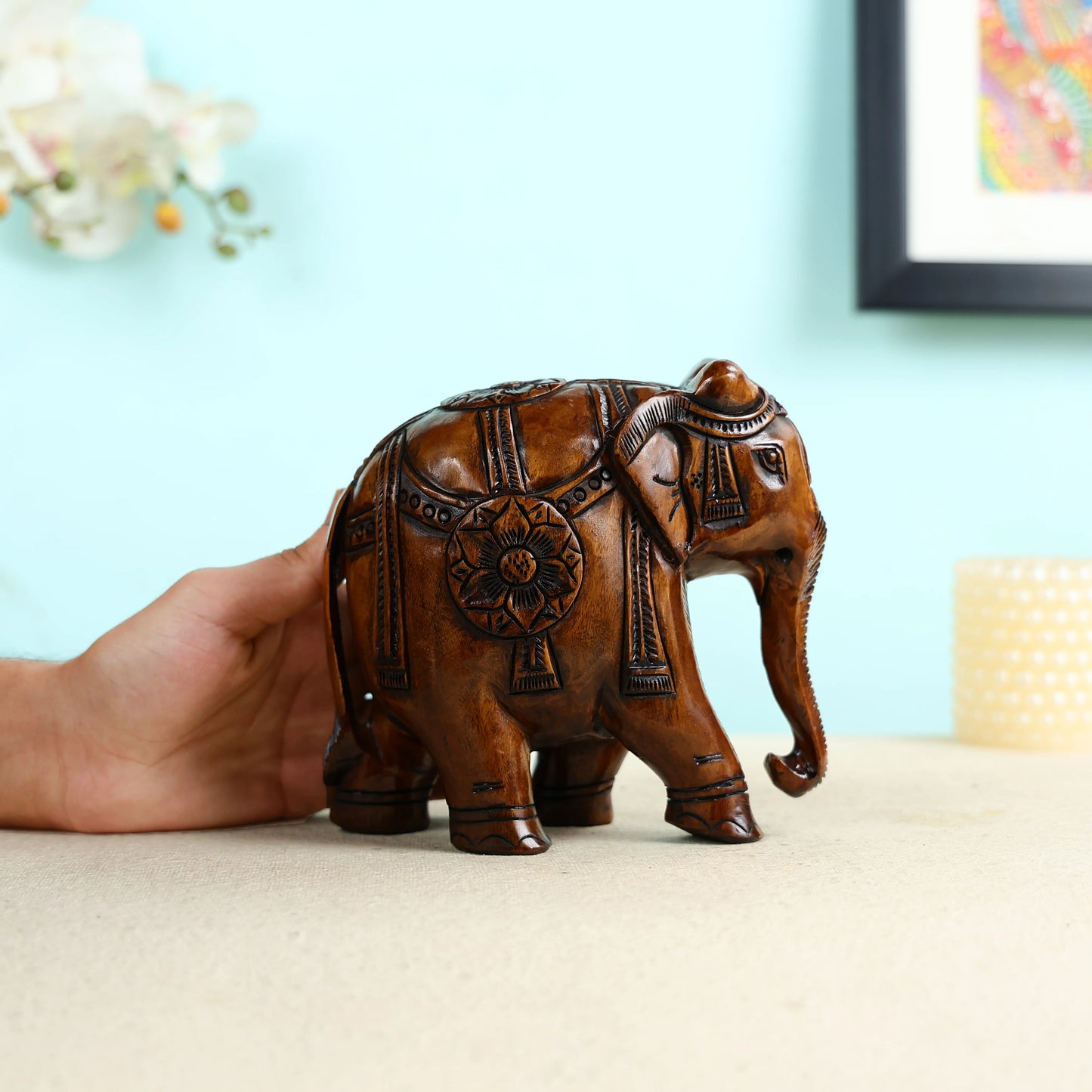 Mango Wood Carved Elephant Table Decor