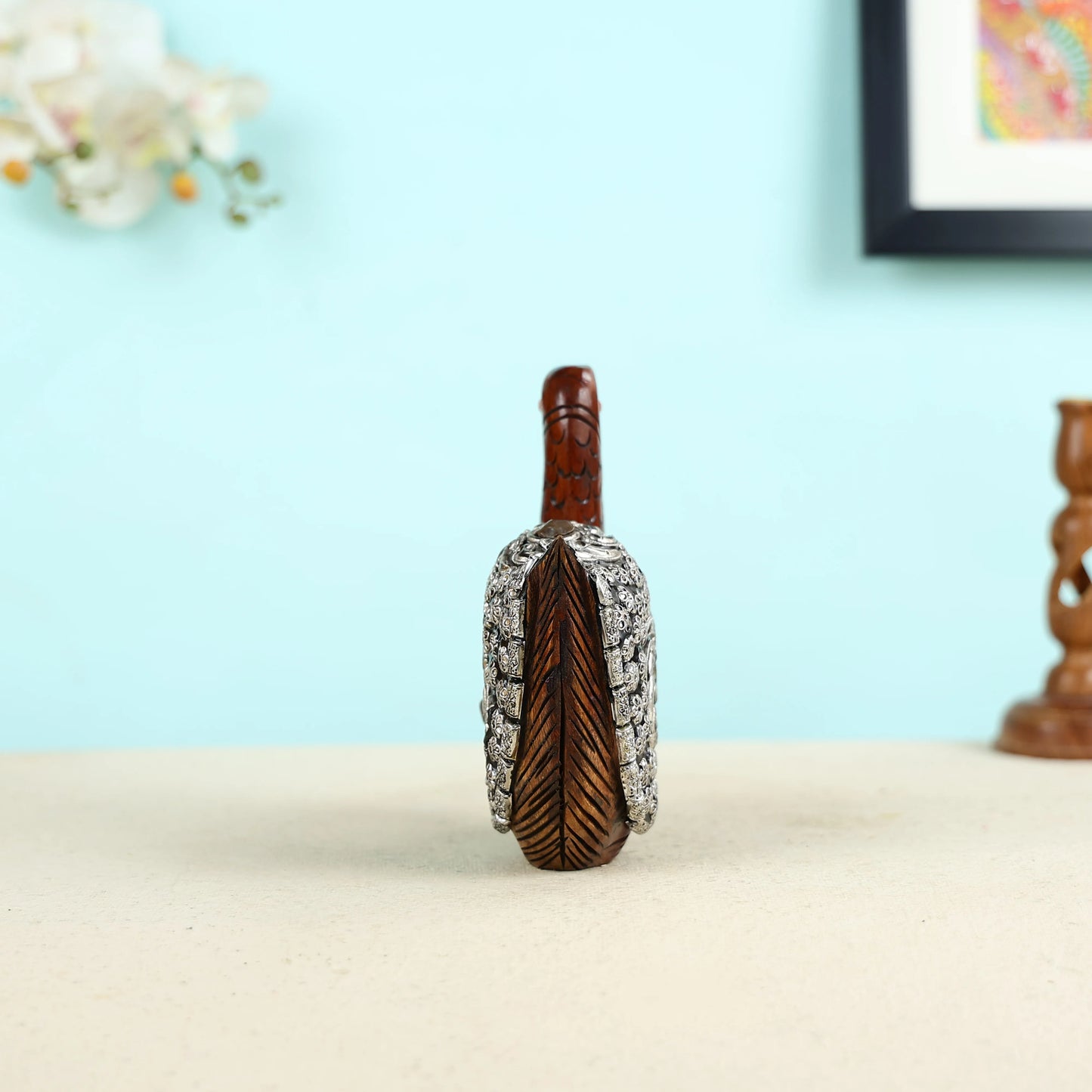 Mango Wood & Silver Beads Duck Table Decor