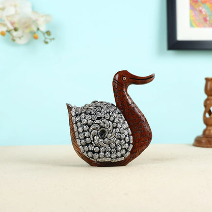 Mango Wood & Silver Beads Duck Table Decor