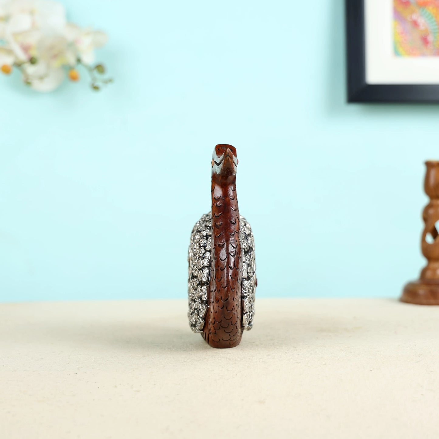 Mango Wood & Silver Beads Duck Table Decor